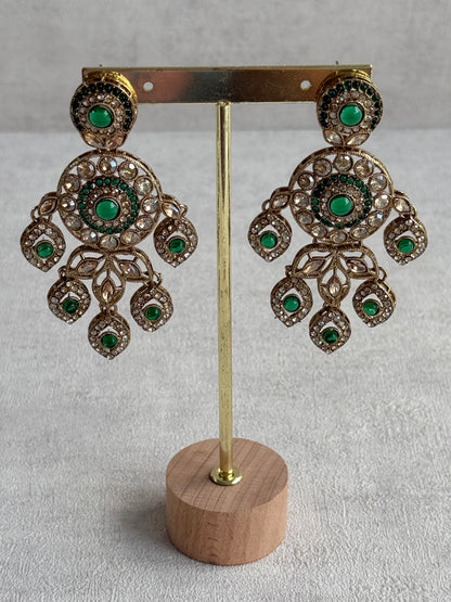 Ayura Designs Vanika Earrings – Emerald Green & Champagne Crystal Gold Finish