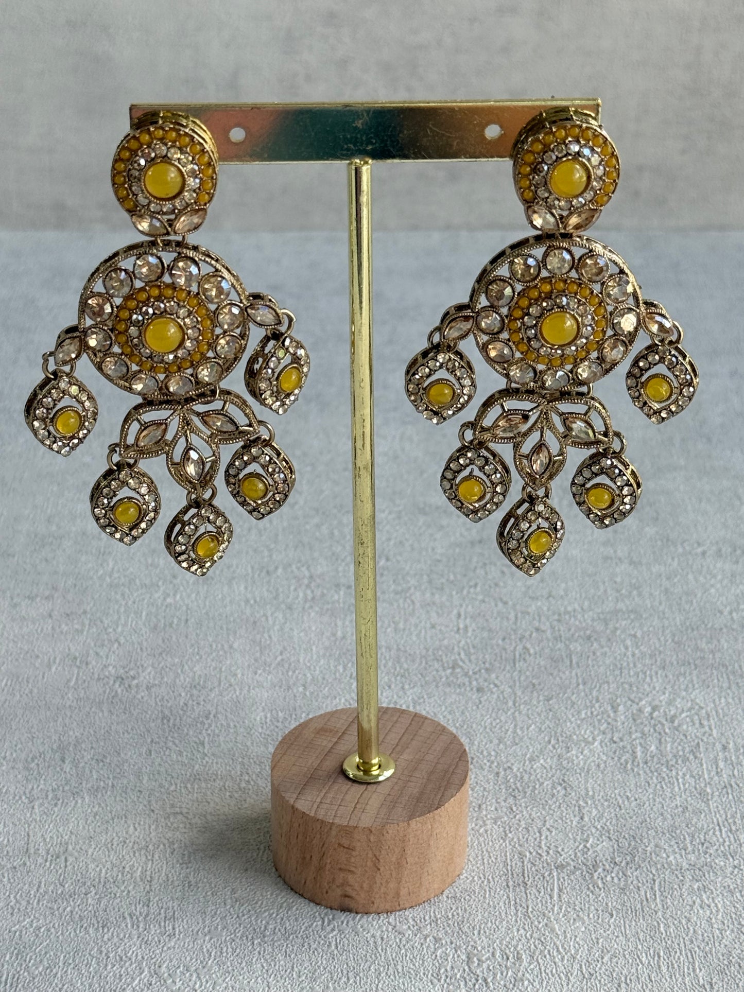Ayura Designs Vanika Earrings – Marigold & Champagne Crystal Gold Finish
