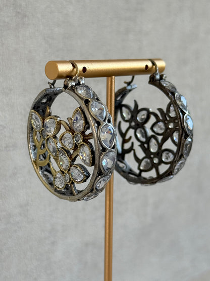 Ayura Designs Nureh Earrings – Dual Tone Floral Hoop Earrings with Crystal Stones & Cutwork Detailing