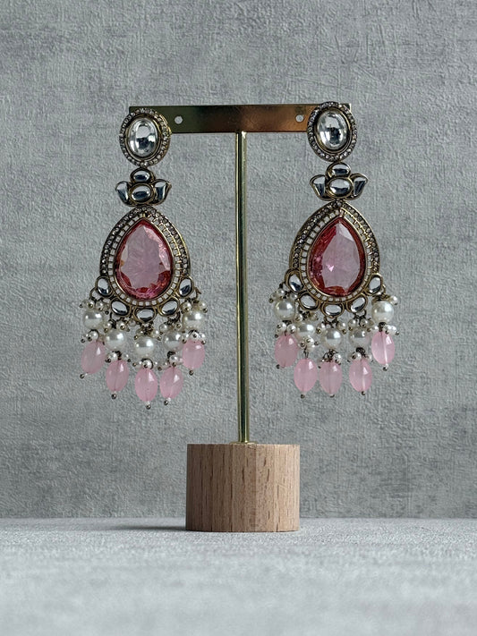 Ayura Designs Nageen Earrings – Antique Gold Jhumkis with Rose Pink Stones, Mirror-Cut Accents & Pearl Drops