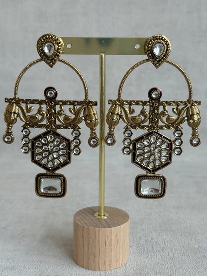 Ayura Designs Irene Earrings – Maroon Kundan, Meenakari & Crystal Peacock Chandeliers in Gold