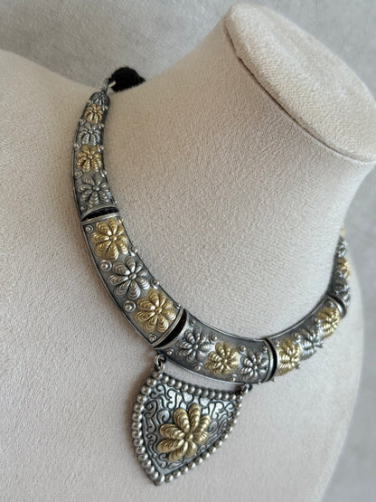Ayura Designs Andaaz Set with Earrings – Dual Tone Oxidised Floral Necklace Set