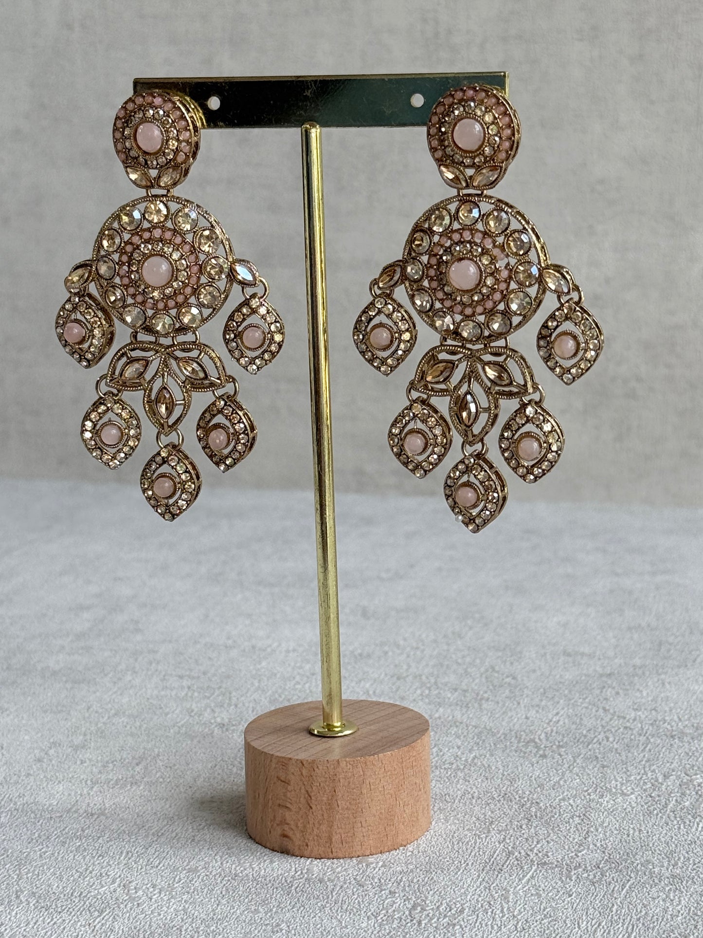 Ayura Designs Vanika Earrings – Blush Pink & Champagne Crystal Gold Finish