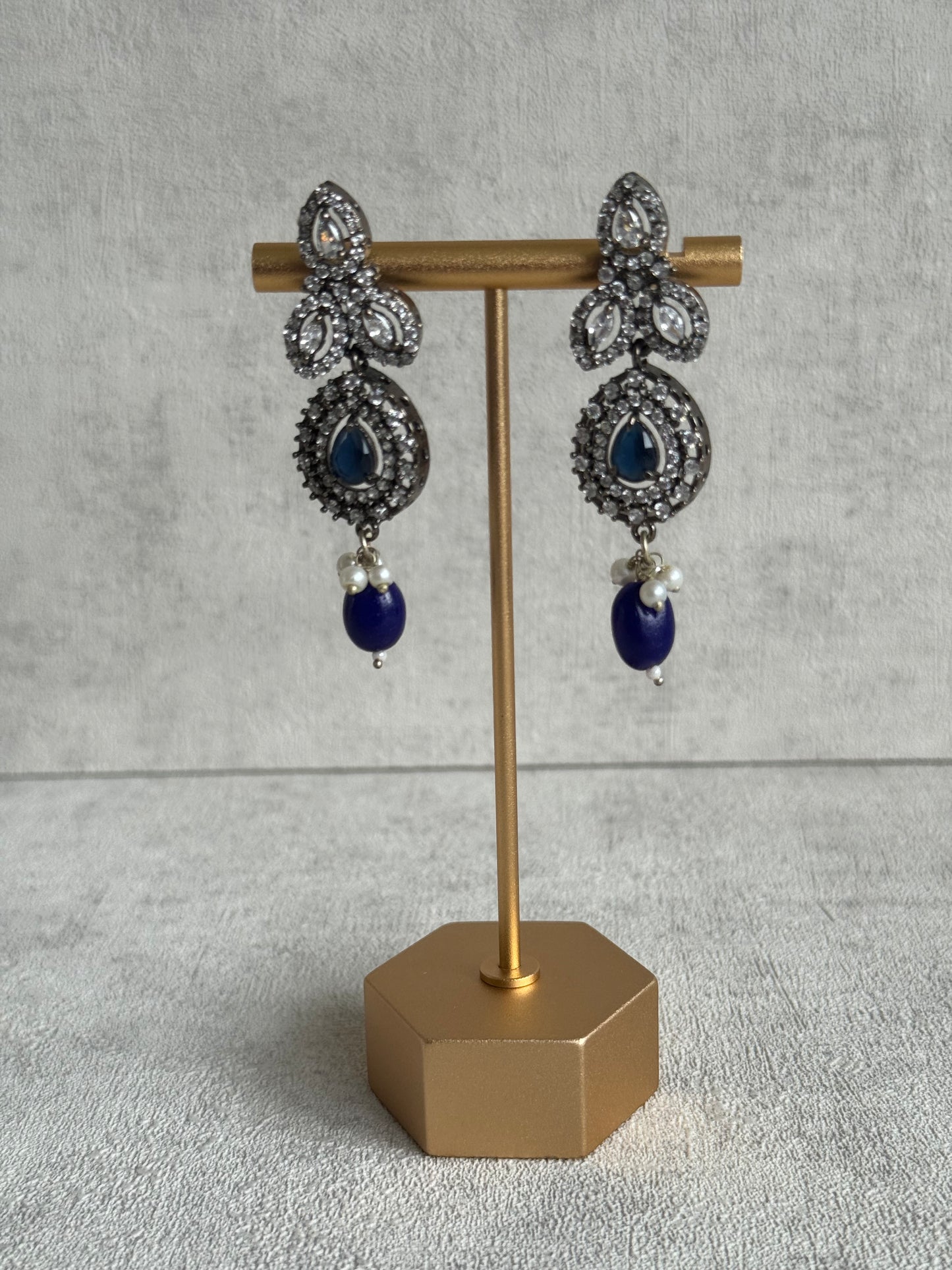 Ayura Designs Summer Choker Set with Earrings – Midnight Blue Beads & Oxidised Silver Finish