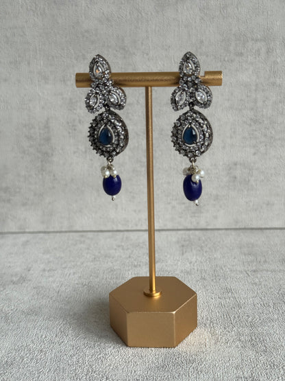 Ayura Designs Summer Choker Set with Earrings – Midnight Blue Beads & Oxidised Silver Finish