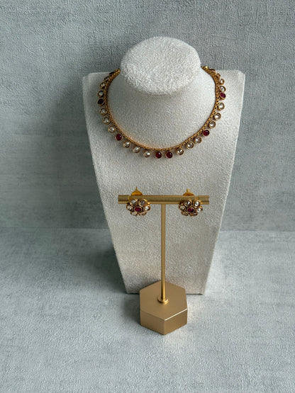 Ayura Designs Veni Set – Gold Necklace & Stud Earrings with Champagne Mirror-Cut Polki Stones