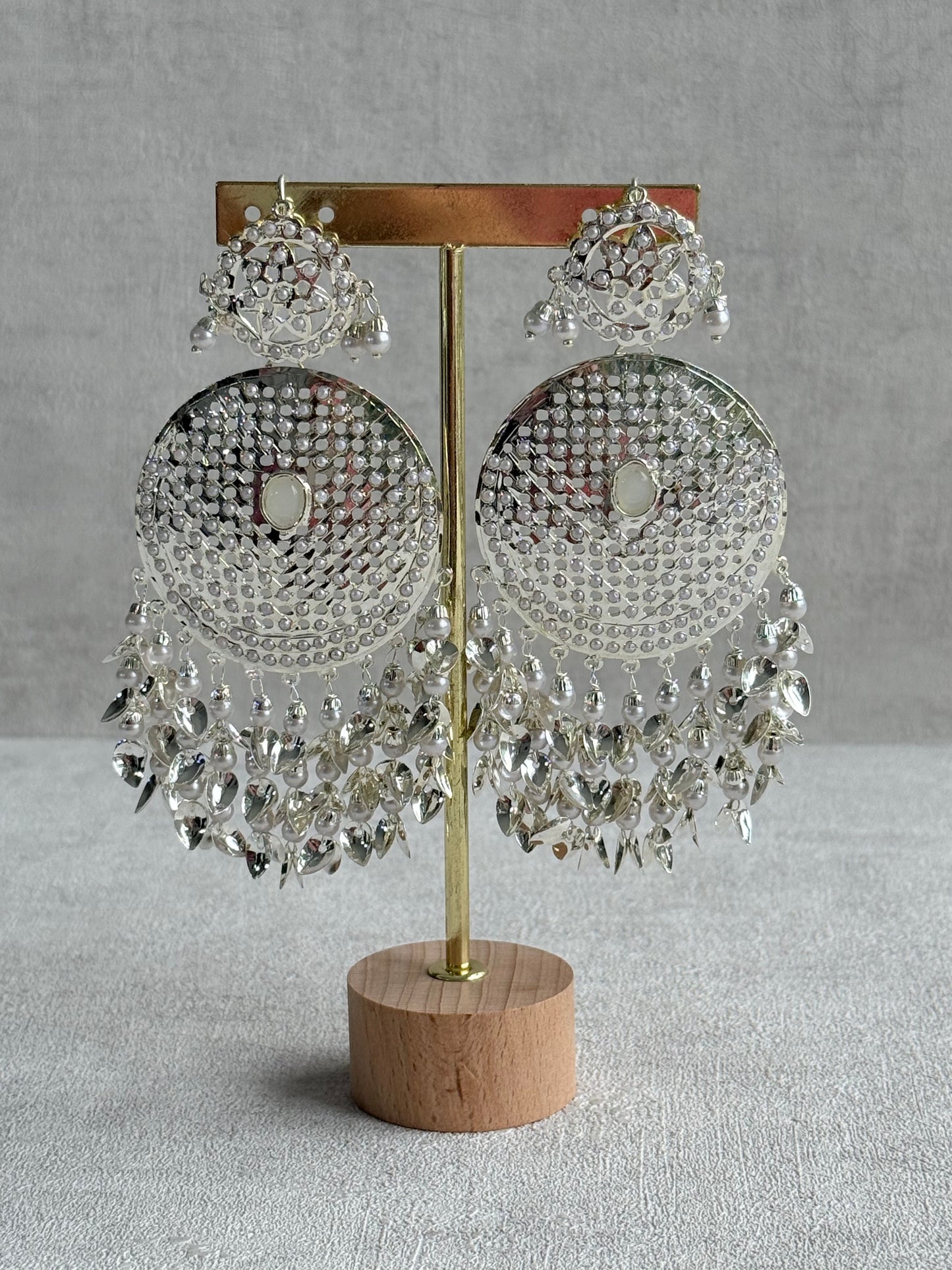 Ayura Designs Seerat Earrings – Silver Pippal Patti Design with Pearls