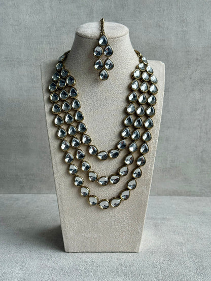 Ayura Designs Sufi Set with Necklace, Earrings & Tikka – Mirror-Cut Stones in Antique Gold Finish