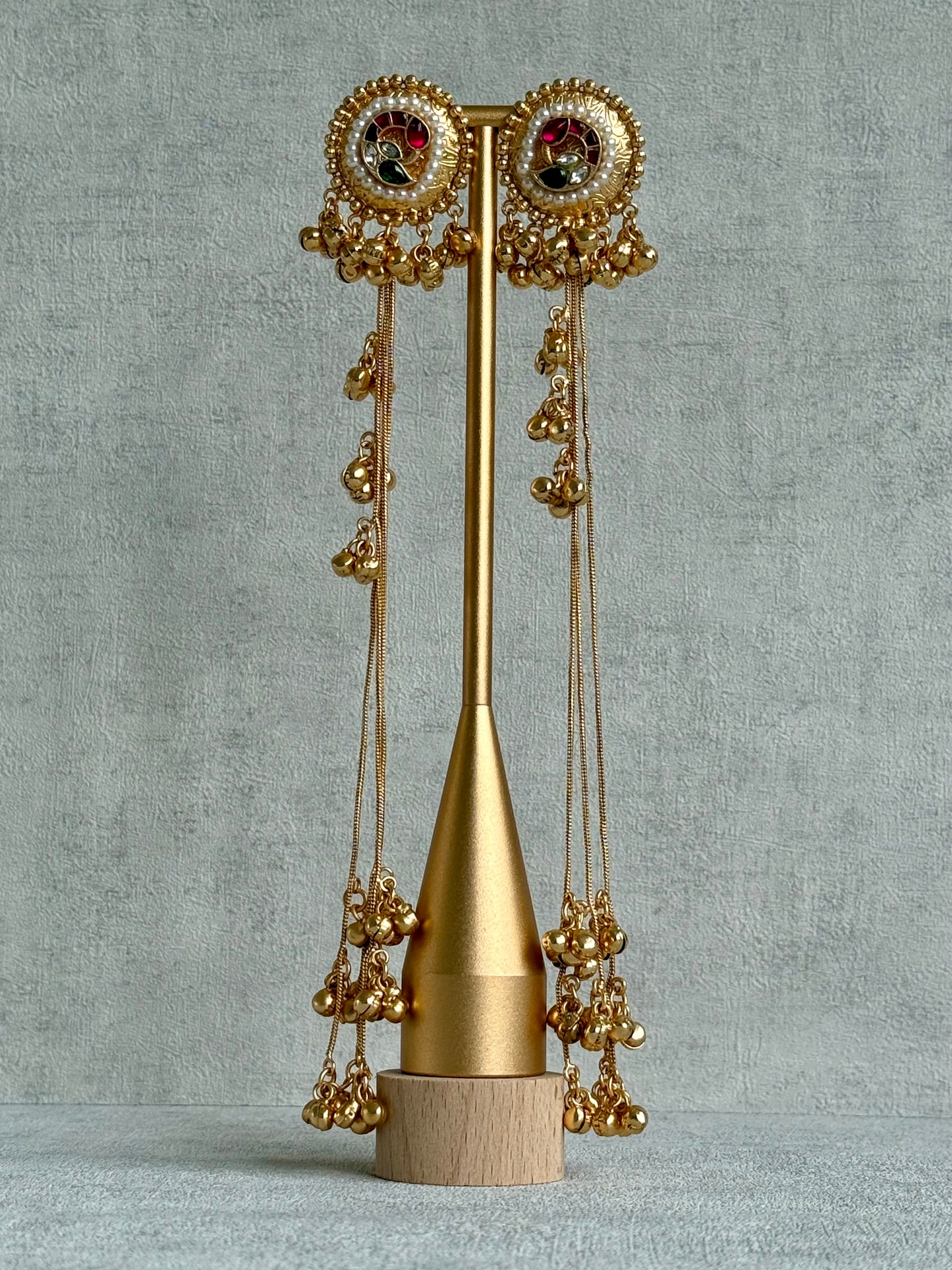 Ayura Designs Hans Earrings – Kashmiri-Inspired Meenakari with Ruby, Emerald & Pearl Detailing