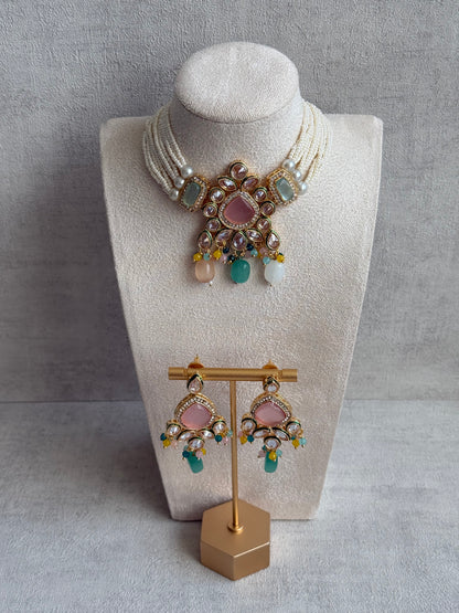 Ayura Designs Paheli Set with Earrings – Multicolour Stones, Kundan Detailing & Pearl Strands