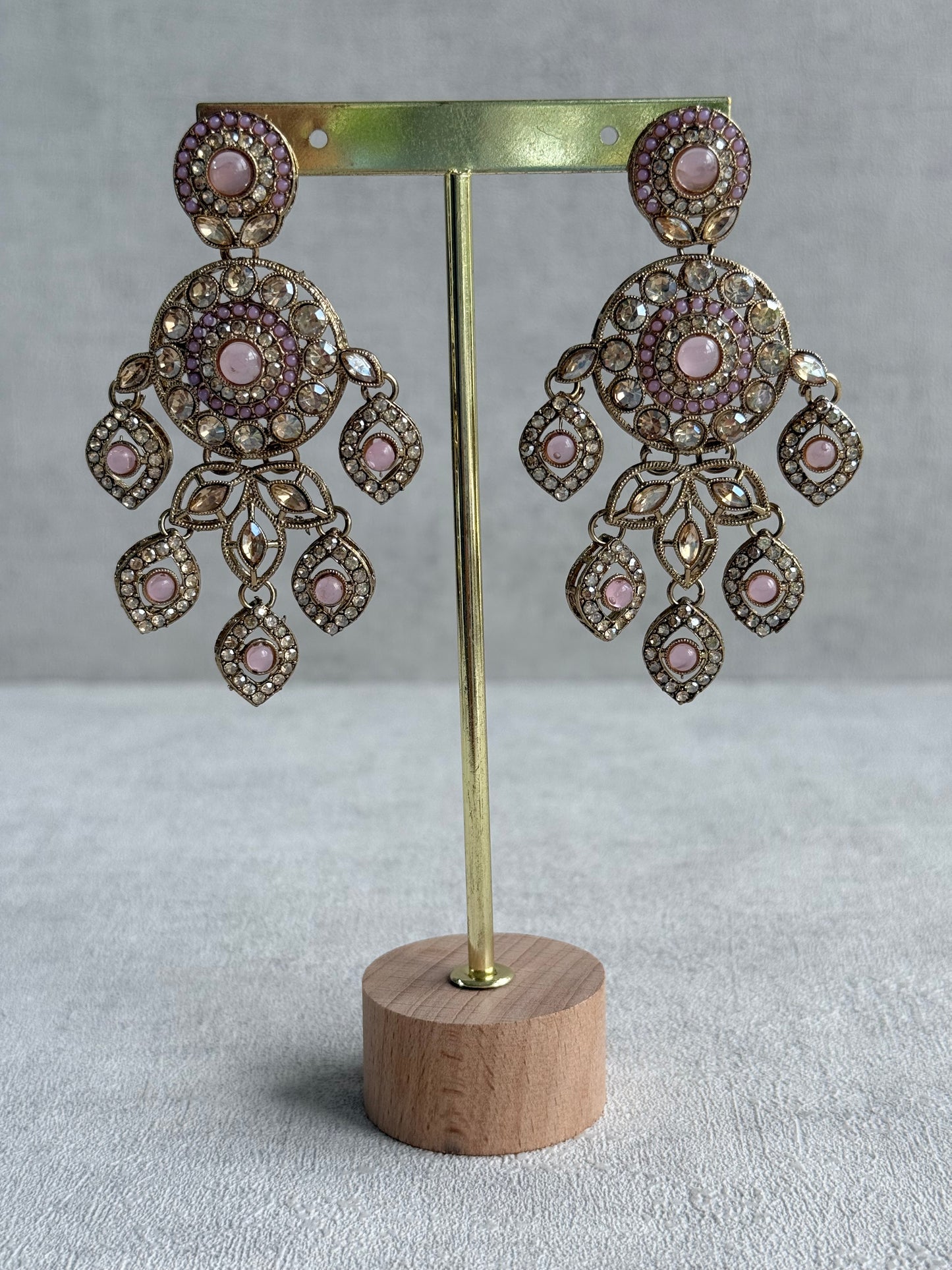 Ayura Designs Vanika Earrings – Lilac, Blush Pink & Champagne Crystal Gold Finish