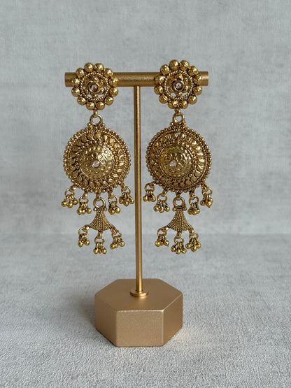 Ayura Designs Farzeena Choker Set with Earrings & Tikka – Traditional Gold Tone Waterfall Jewellery Set with Ghungroo Detailing