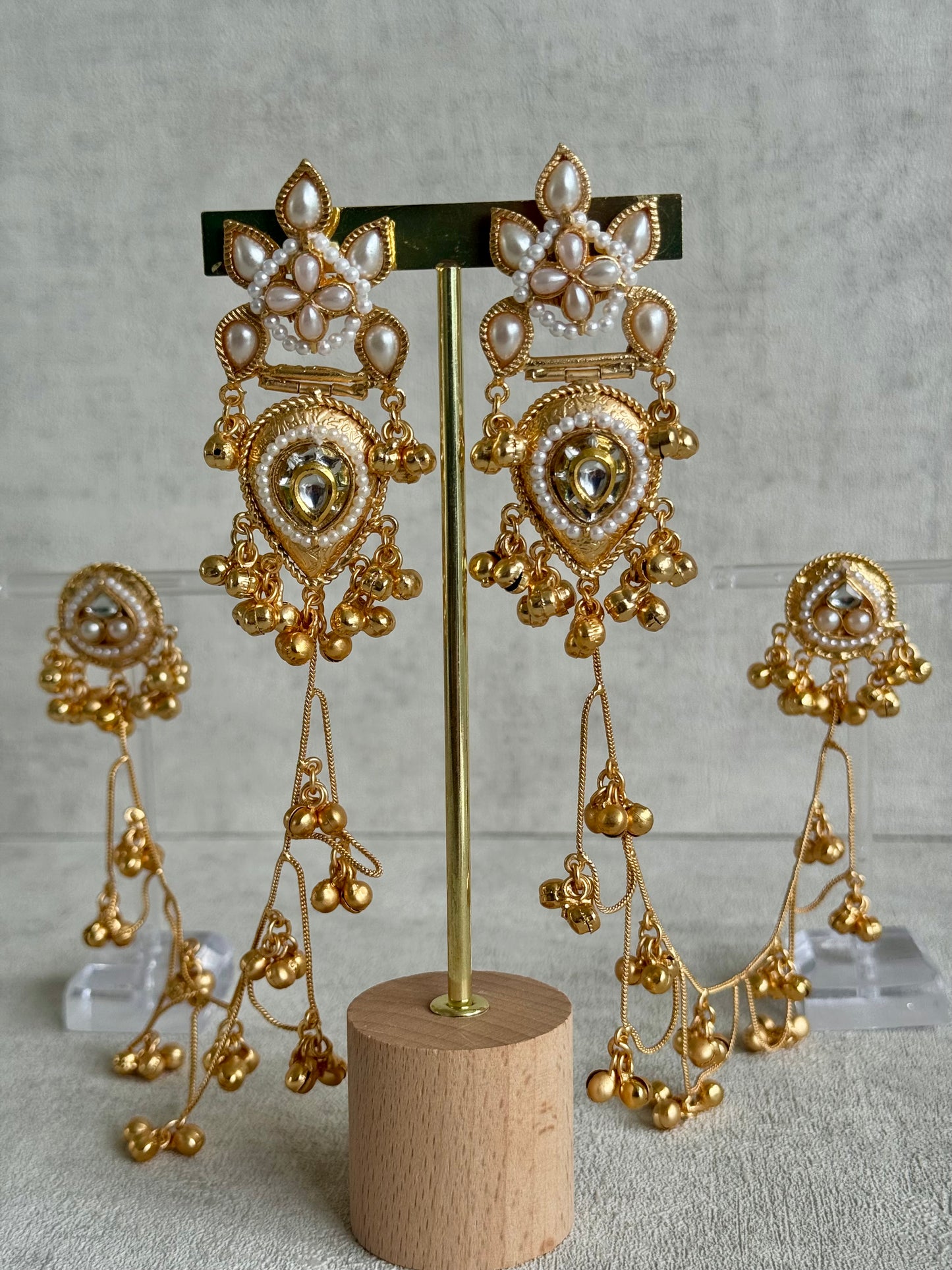 Ayura Designs Somya Earrings with Sahare – Antique Gold, Kundan, Pearls & Ghungroos