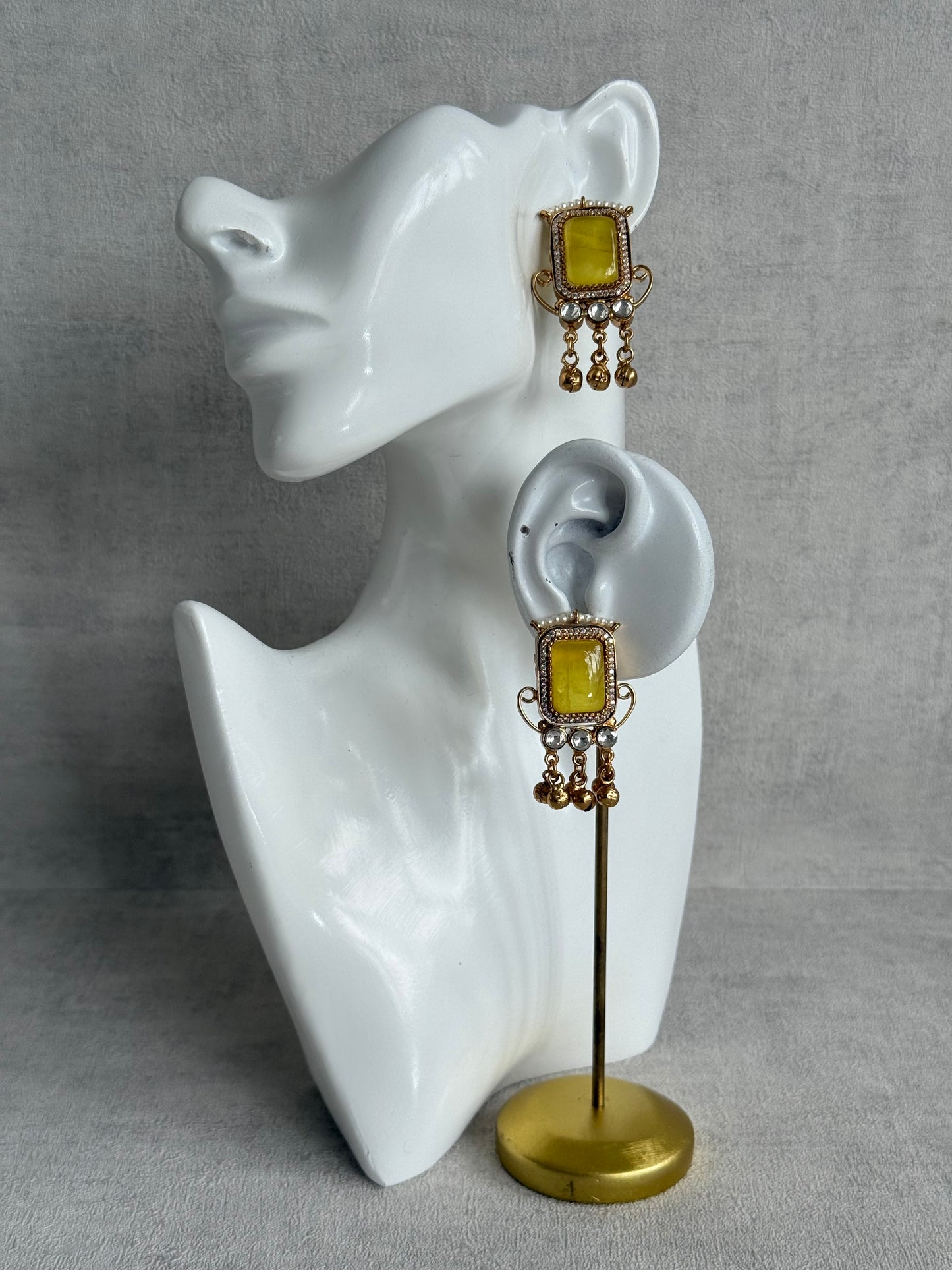 Ayura Designs Aleena Earrings – Marigold Stone Stud Earrings with Pearls & Ghungroo Detailing