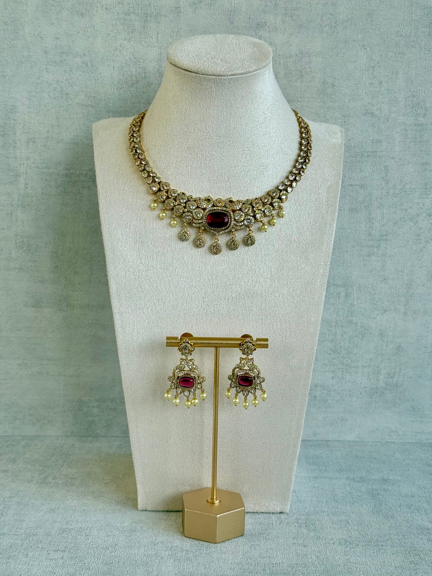 Ayura Designs Amreen Set with Earrings – Interchangeable Centre Stones with Peacock Motifs, Crystal Detailing & Pearl Drops