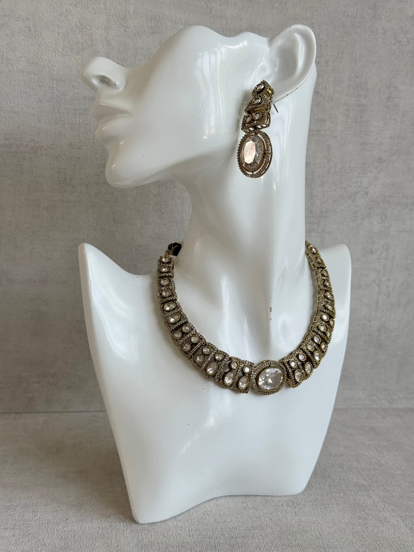 Ayura Designs Sadie Necklace Set with Earrings – Moissanite Style Stones & Crystal Halo Detailing