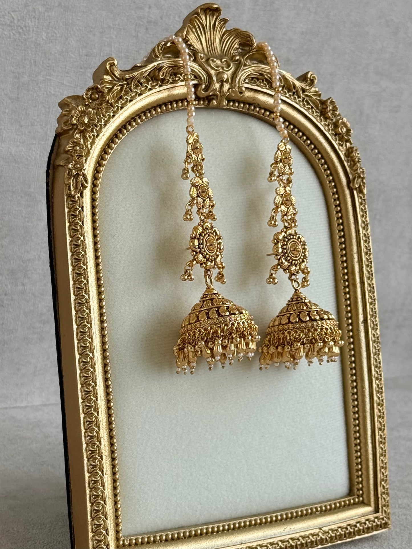 Ayura Designs Amani Sahare Jhumkis – Antique Gold Finish