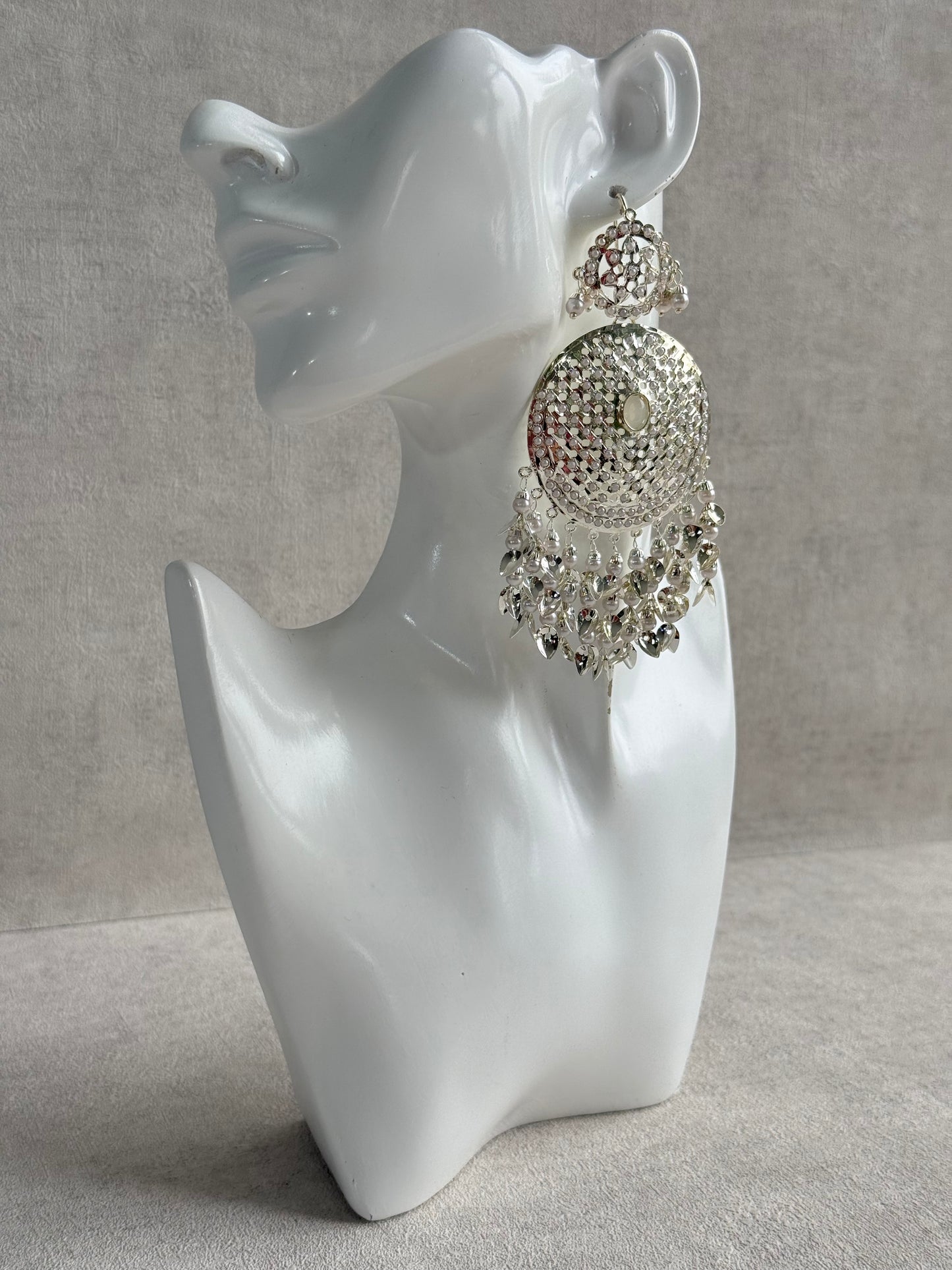 Ayura Designs Seerat Earrings – Silver Pippal Patti Design with Pearls