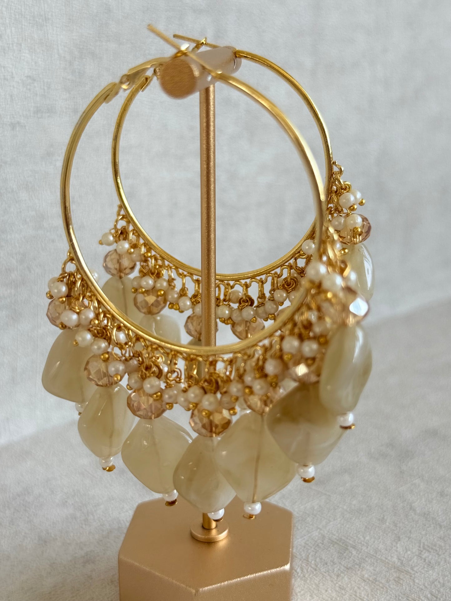 Ayura Designs Heer Balis – Gold Hoops with Cashmere Marble Beads, Pearls & Crystal Detailing