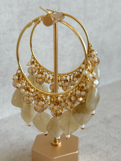 Ayura Designs Heer Balis – Gold Hoops with Cashmere Marble Beads, Pearls & Crystal Detailing