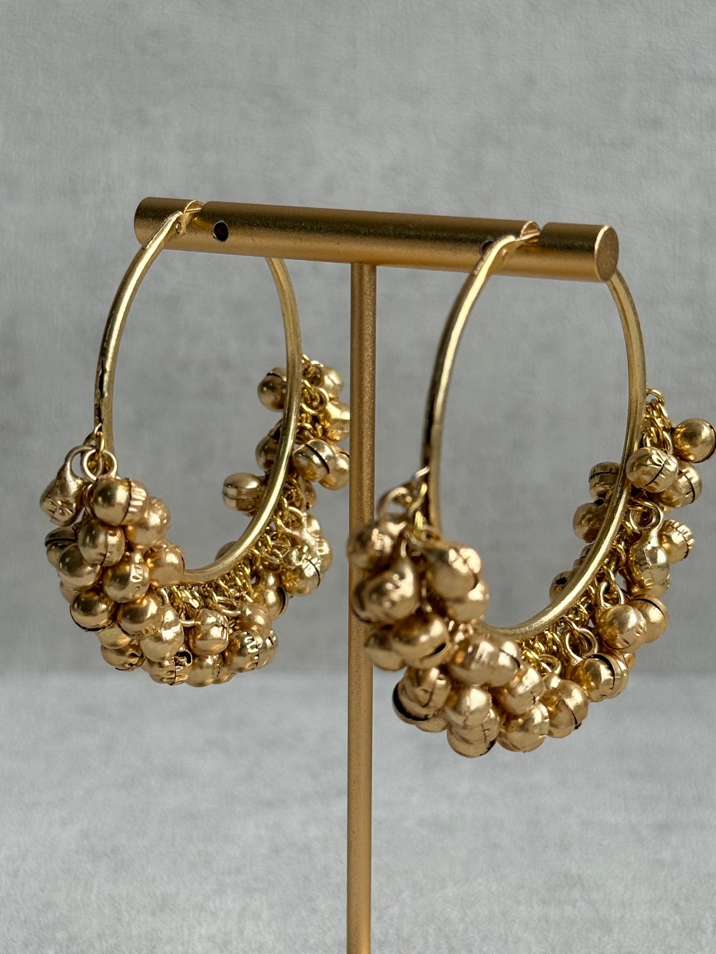 Ayura Designs Ghungroo Balis – Hoop Earrings with Traditional Ghungroo Detailing in Antique Gold Finish
