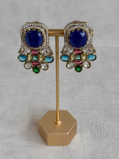 Ayura Designs Inez Earrings – Cobalt Blue Multicolour Statement Studs in Gold