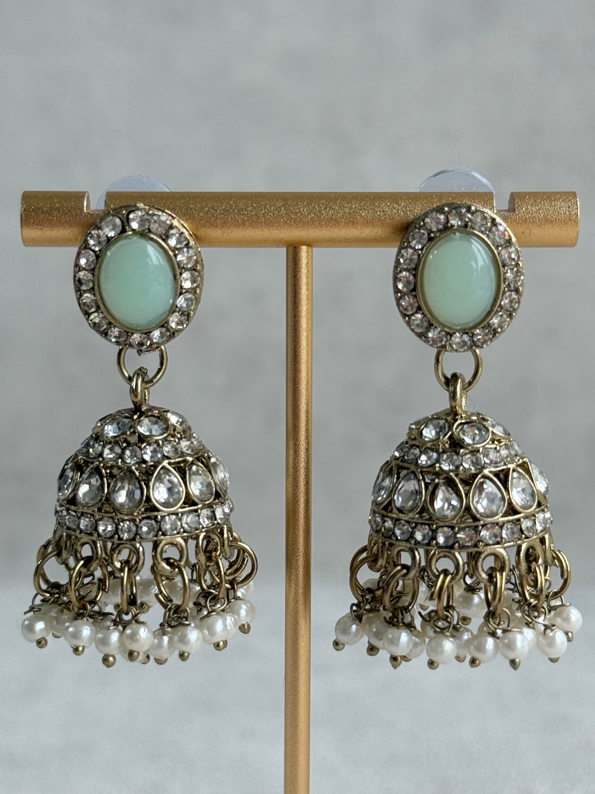 Ayura Designs Eira Necklace Set with Earrings & Tikka – Blush Pink, Mint Green & Crystal Stones with Antique Gold Finish