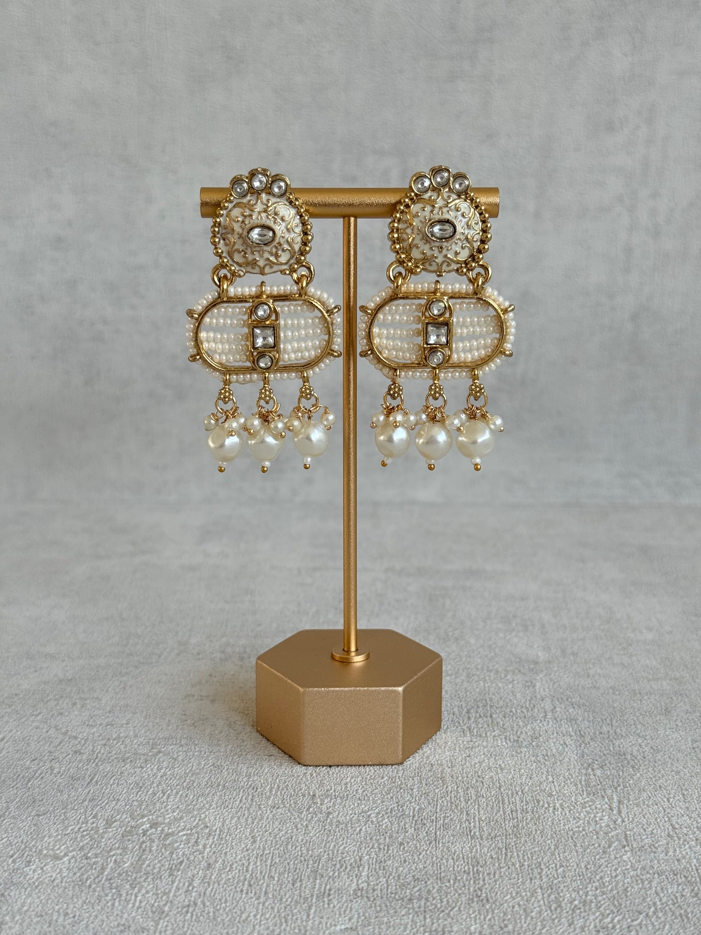 Ayura Designs Krisa Necklace Set with Earrings – Long Kundan Necklace with Pearl Strands & Gold Detailing