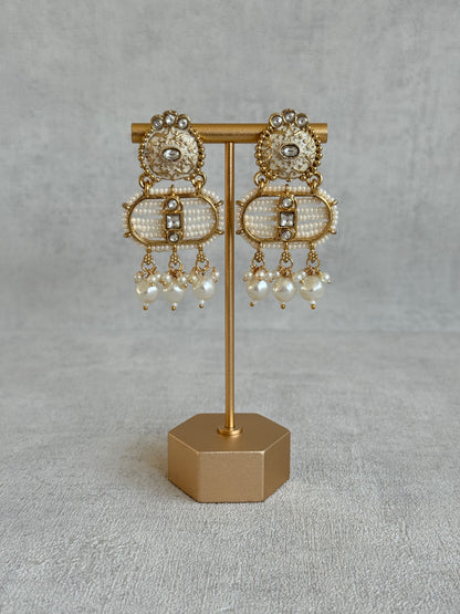 Ayura Designs Krisa Necklace Set with Earrings – Long Kundan Necklace with Pearl Strands & Gold Detailing