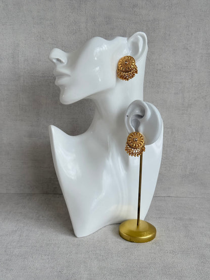 Ayura Designs Deesha Stud Earrings – Gold Finish with Crystal & Ghungroo Detailing