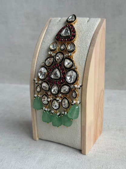 Ayura Designs Salma Jhoomar Passa – Jade Green Drops with Kundan Stones & Antique Gold Finish