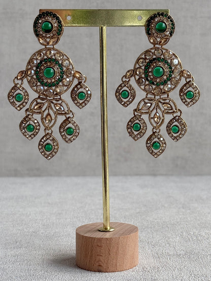 Ayura Designs Vanika Earrings – Emerald Green & Champagne Crystal Gold Finish