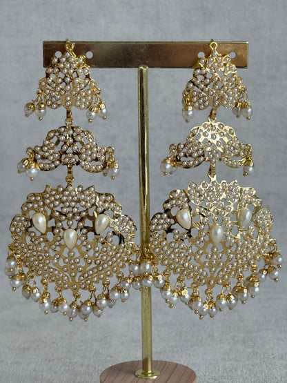 Ayura Designs Zarrar Earrings – Gold Jadau Filigree Statement Earrings with Pearl Drops