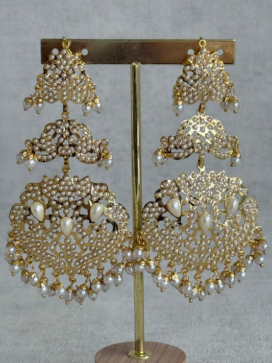 Ayura Designs Zarrar Earrings – Gold Jadau Filigree Statement Earrings with Pearl Drops
