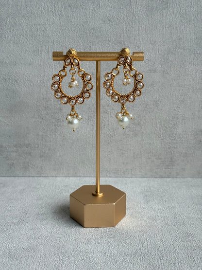 Ayura Designs Rashi Set with Earrings & Tikka – Mirror-Cut Stones with Ivory Pearl Drops in Antique Gold