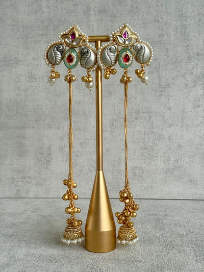 Ayura Designs Sozni Kashmiri Earrings – Kashmiri-Inspired Meenakari with Pistachio Green & Ruby Detailing