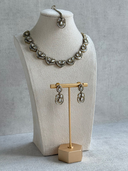 Ayura Designs Katalina Necklace Set with Earrings & Tikka – Crystal Detailing & Antique Gold Finish