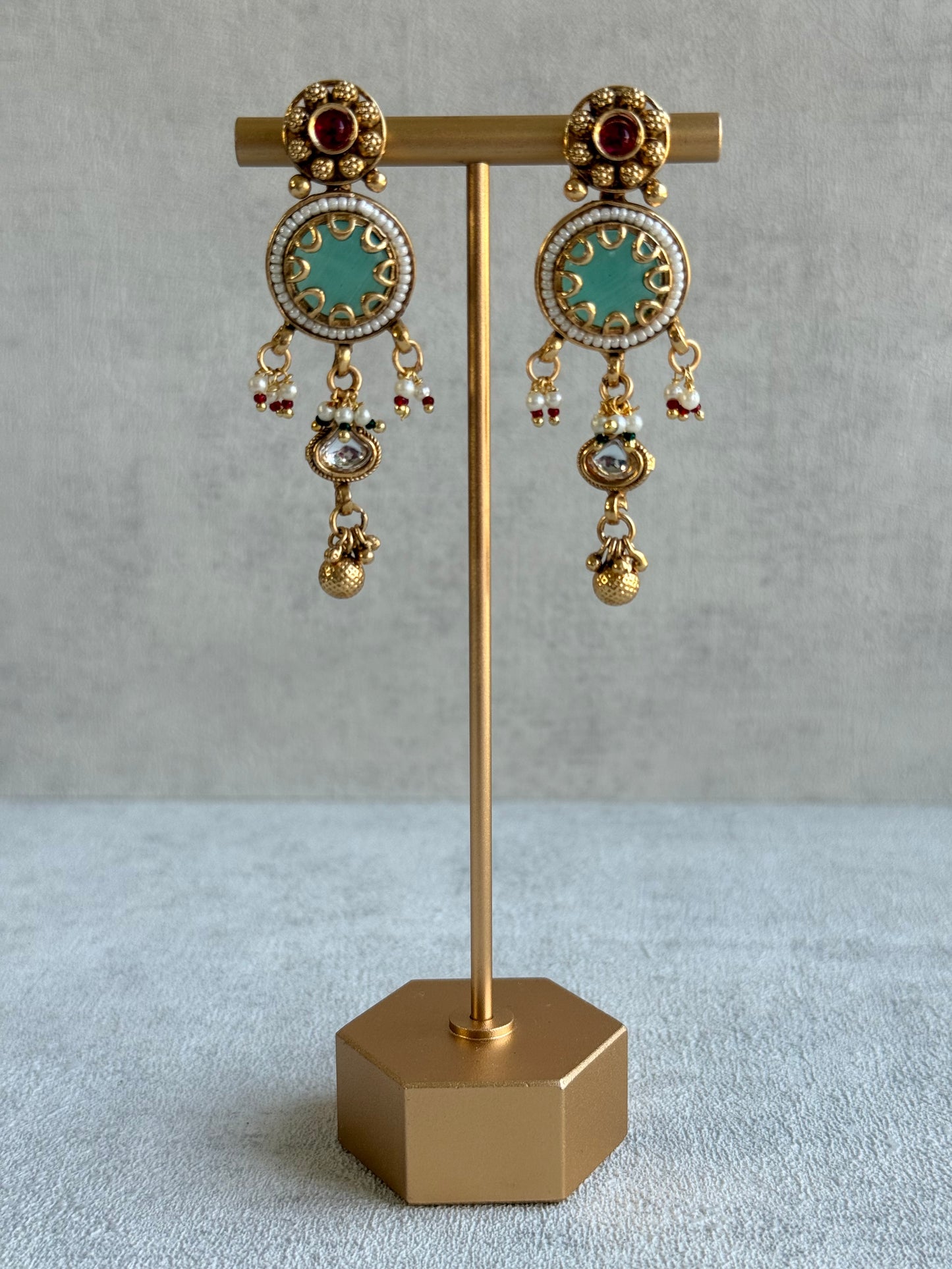Ayura Designs Abira Necklace Set with Earrings – Kundan, Multicolour Stones, Pearl Detailing & Gold Finish