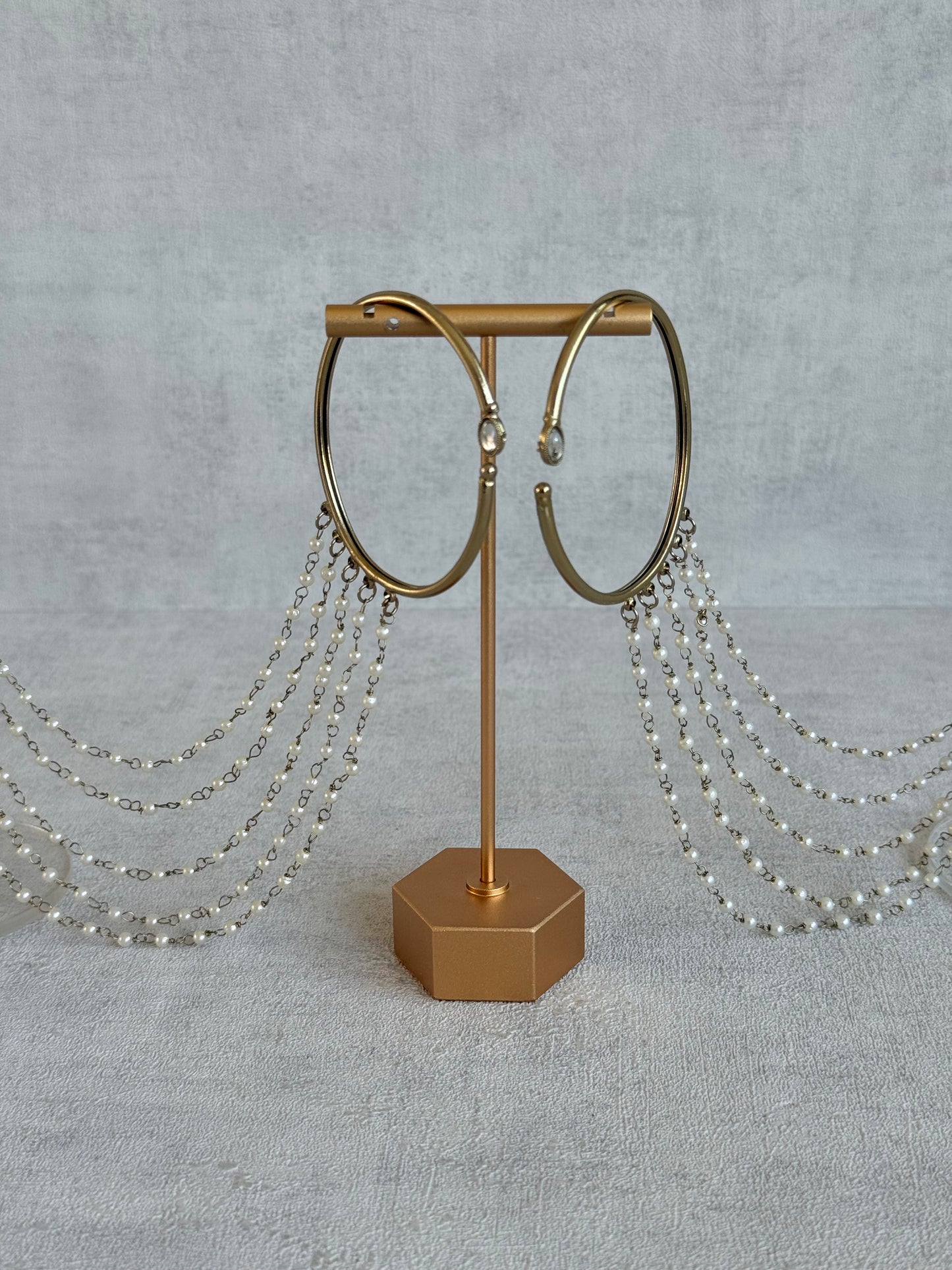 Ayura Designs Anvika Hair Chain Ear Cuffs with Pearl Sahare – Gold Finish & Pearl Detailing