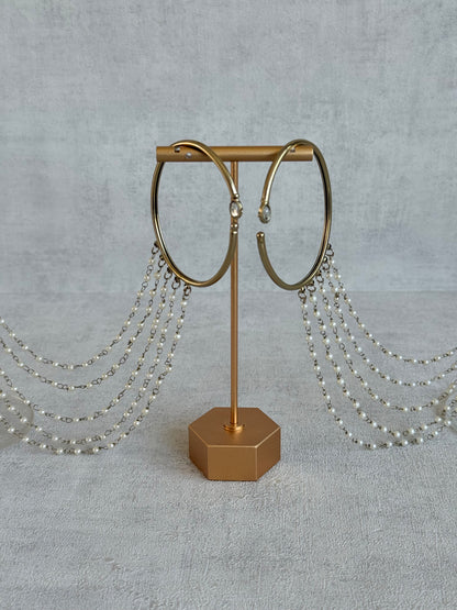 Ayura Designs Anvika Hair Chain Ear Cuffs with Pearl Sahare – Gold Finish & Pearl Detailing