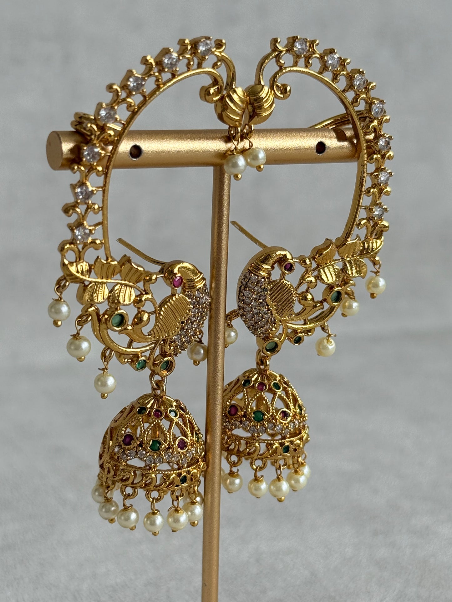 Ayura Designs Divisha Jhumkis – Peacock Ear Cuff Earrings