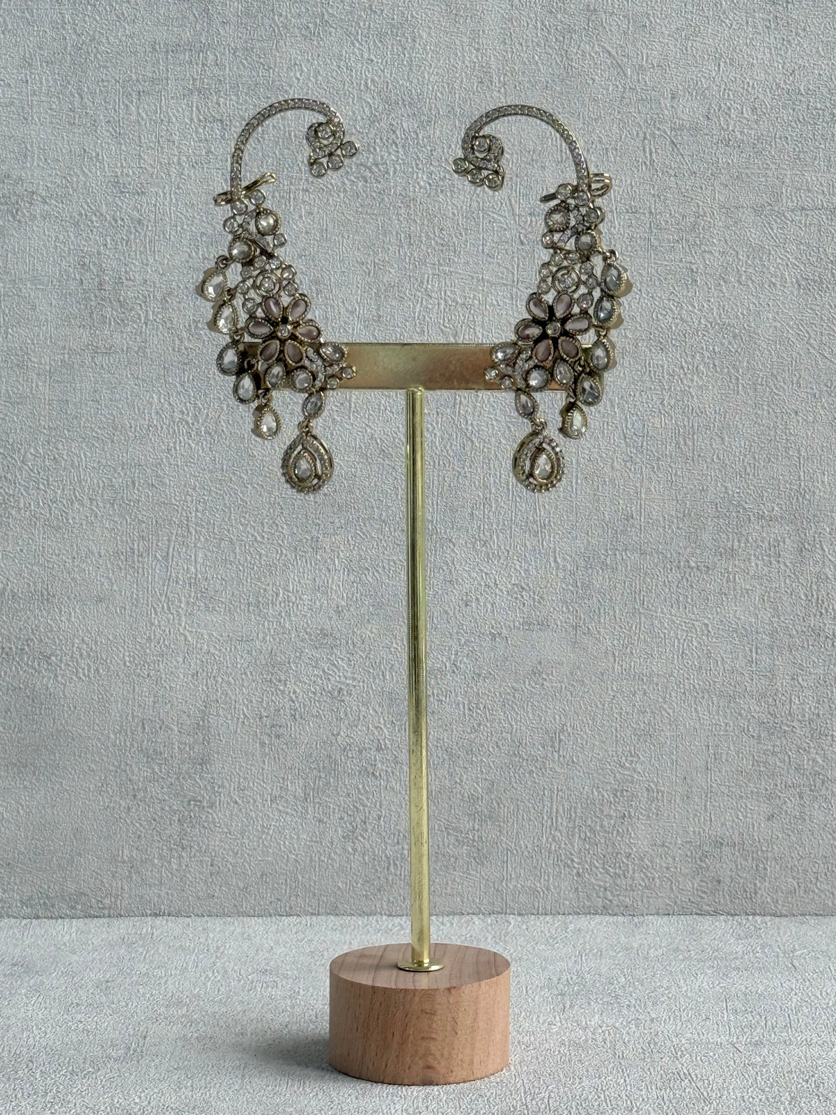 Ayura Designs Aksara Kaanphool Earrings – Blush Pink Stones, Kundan, Crystals & Antique Gold Finish