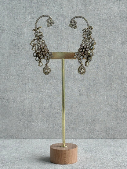 Ayura Designs Aksara Kaanphool Earrings – Blush Pink Stones, Kundan, Crystals & Antique Gold Finish