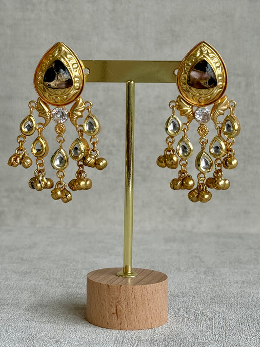 Ayura Designs Arheer Earrings – Onyx & Bronze Marble with Kundan Detailing & Antique Gold Ghungroos