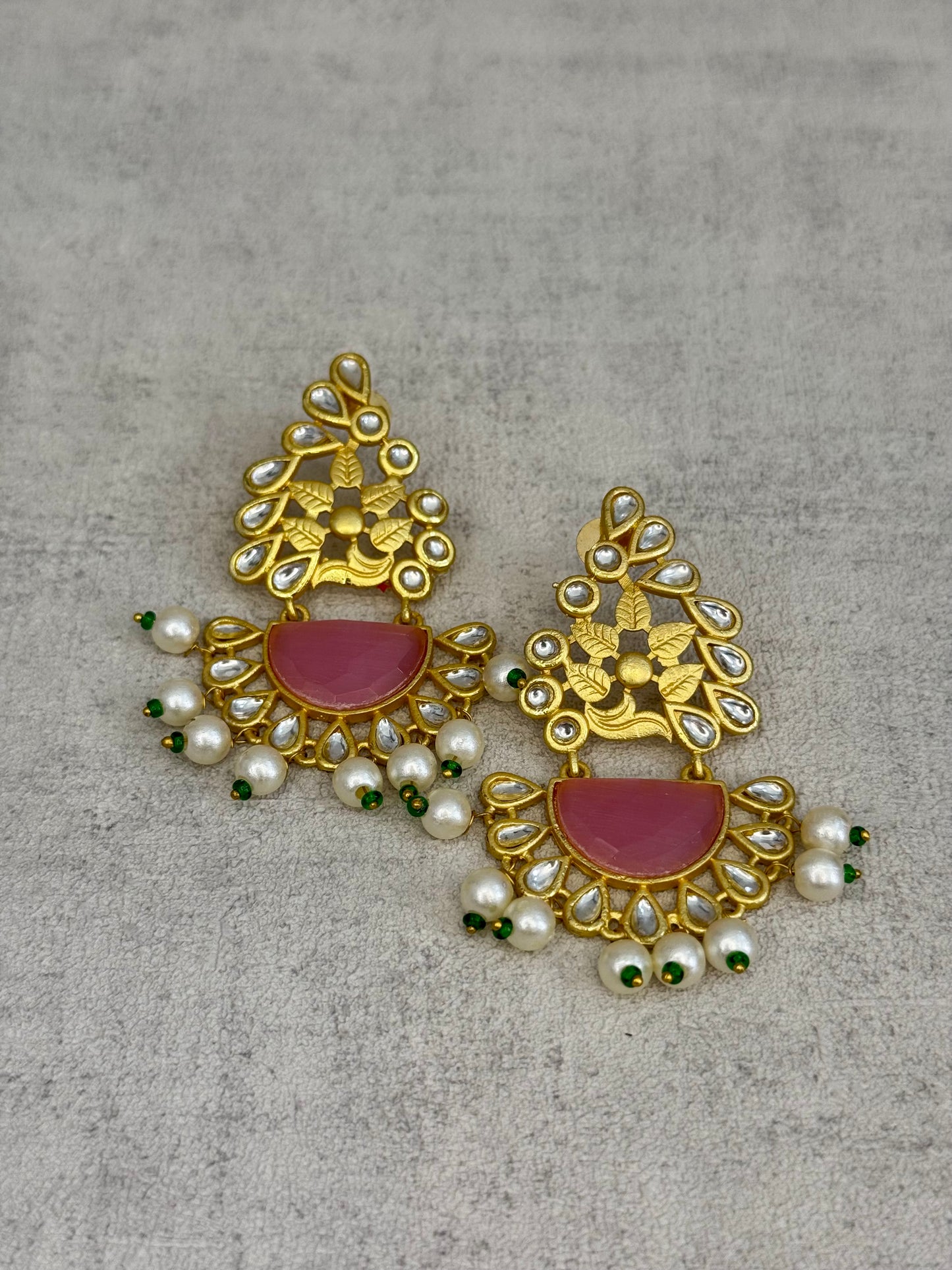 Ayura Designs Vaanya Earrings – Pink Kundan & Pearl Earrings