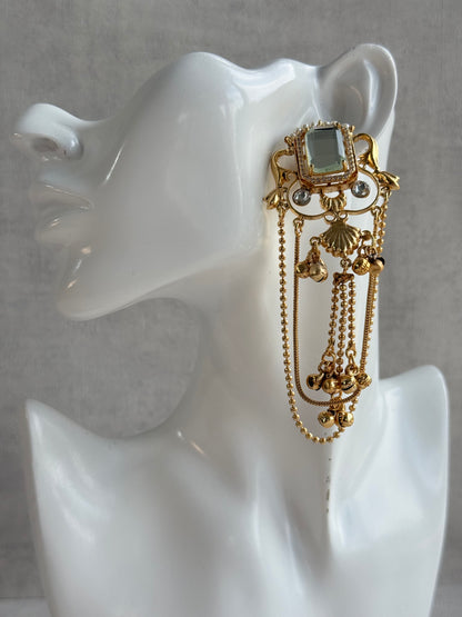 Ayura Designs Jaid Earrings – Crystal Floral Motif with Layered Chains & Ghungroos