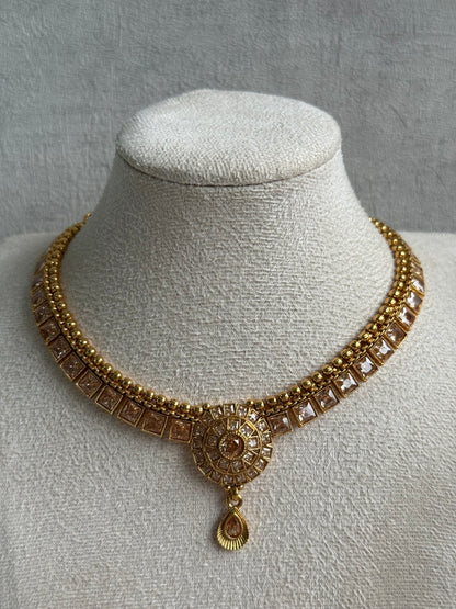 Ayura Designs Nithya Set – Gold Necklace & Earrings with Champagne Crystal Stones