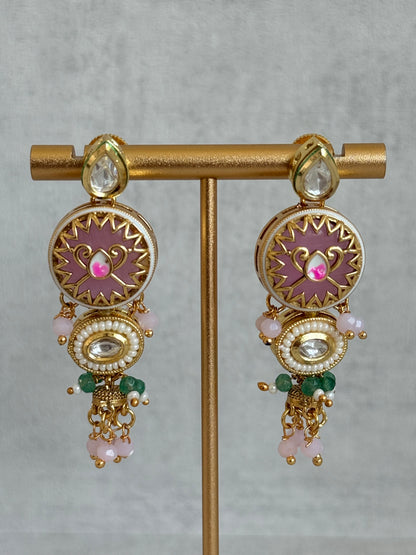 Ayura Designs Hasika Necklace Set with Earrings – Rose Pink, Emerald Green, Kundan & Pearl Detailing