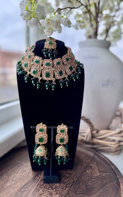 Emerald Green & Antique Gold Set