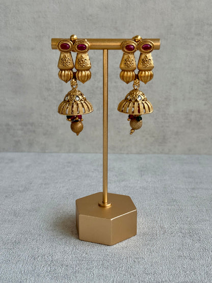 Ayura Designs Aima Necklace Set with Earrings – Antique Gold with Rani Pink & Emerald Green Stones